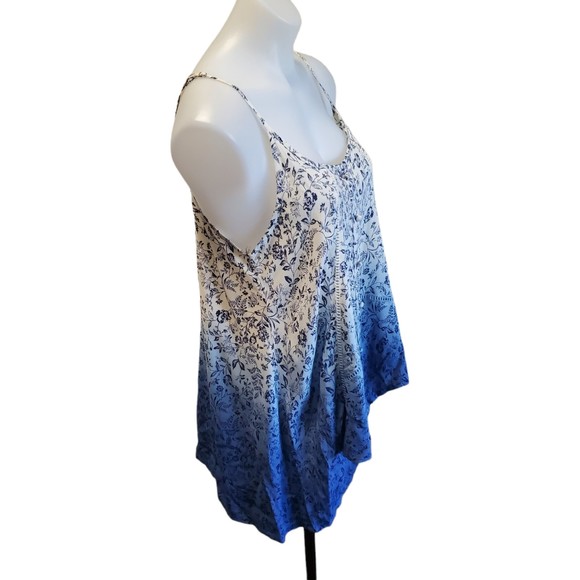 Blue Pepper Sleeveless Tank Blouse Boho Blue White Ombre Floral Print Sz Med - Picture 9 of 10